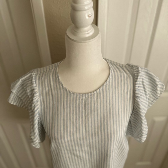A New Day Stripped Blue/White Ruffled Sleeves Blouse Size: Small - Picture 3 of 7